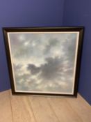 Contemporary painting of a cloud scene, framed 87 x 87, signed