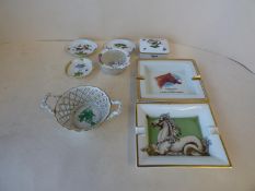 2 Herend pierced baskets, dressing table box and three pin trays Hermes ashtray and 1 other