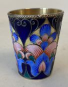 Russian silver and enamel vodka shot beaker, hallmarks to underside of base including Emperors