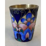 Russian silver and enamel vodka shot beaker, hallmarks to underside of base including Emperors