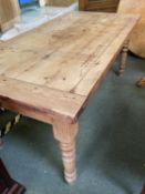 Heavy pine kitchen table with plank top and breadboard ends 182 x 91 cm