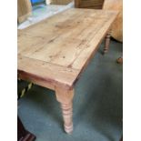 Heavy pine kitchen table with plank top and breadboard ends 182 x 91 cm