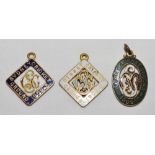 Sydney Cricket Ground membership medals. Three early gold metal with colour enamel medals for Sydney