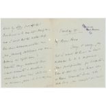 Lord Hawke. Cambridge University, Yorkshire & England 1882-1911. Four page handwritten letter on '