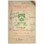 Yorkshire 1934-1952. Three signed Yorkshire items including an official menu for the Sugg Thursday