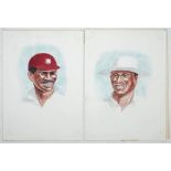 Gordon Greenidge and Desmond Haynes. West Indies. Large individual original watercolour artwork