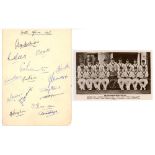 South African tour of England 1947. Large album page signed by fifteen members of the South