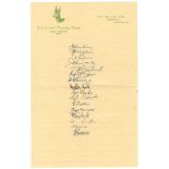 South Africa tour to England 1955. Official autograph sheet on 'S.A. Touring Team Great Britain