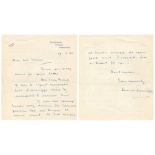 Herbert Sutcliffe. Yorkshire & England 1919-1945. Three original handwritten letters from
