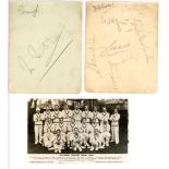 All-India tour of England 1932. Two album pages signed in pencil by nine members of the touring