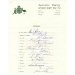 Australia tour to India 1969/70. Official autograph sheet fully signed in ink by all fifteen members