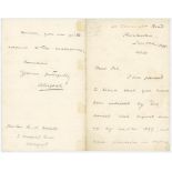 Alec Jack. Four page handwritten letter dated 14th February 1901. Writing to Rev. R.S. Holmes in