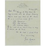James Charles 'Jim' Laker. Surrey, Auckland, Essex & England 1946-1964. Single page handwritten