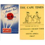 Australian tours of South Africa. Two fixture booklets issued for the cricket tours of 1957/58 (