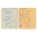 Australia tour to South Africa 1957/58. Two album pages signed in ink by all fifteen original