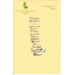 South Africa 1955. Official autograph sheet for the South African tour of England 1955. Sixteen