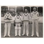 Yorkshire C.C.C. 1938. Original mono press photograph of four of the five Yorkshire players selected