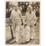 Yorkshire C.C.C. 1938. Original sepia press photograph of Arthur Mitchell and Wilf Barber walking