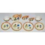 Japanese tea set each featuring a batsman and wicketkeeper at the crease. The set comprises two cups