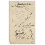 Robert Peel. Yorkshire & England 1882-1897. Small album page signed by nine players of the Yorkshire