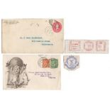 Cricket on postal covers. Four items of two envelopes, one with printed return address for 'Merion