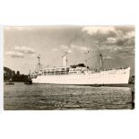 M.C.C. tour of Australia 1950/51. Mono real photograph postcard of R.M.S. Stratheden P&O Line ship
