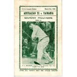 Australian XI v Tasmania 1948. Official programme for the match played at Hobart on the 5th & 6th