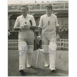 Colin Cowdrey and Geoff Pullar 1962. Original mono press photograph of Cowdrey and Pullar walking