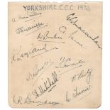 Yorkshire C.C.C. 1934. Album page nicely signed in ink by twelve members of the Yorkshire team.