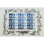 International stamp issues 1968-2000. Maroon stamp album comprising seventy eight miniature