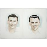 William Lawry and Bob Simpson. Australia. Large individual original watercolour artwork portrait