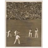 The Ashes. England v Australia 1930. Original sepia press photograph of action from the second day