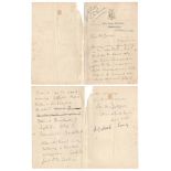 Edward Mills Grace. Gloucestershire & England 1870-1895. Three page handwritten letter to the writer