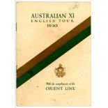 Australia tour of England 1930. Official 'Australian XI English Tour 1930' brochure for the tour. To