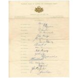 Australia tour to England 1956. Official autograph sheet fully signed in ink by all seventeen