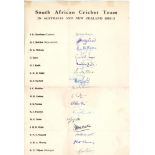 South Africa 1952/53. Large official autograph sheet for the South African tour of Australia and New