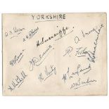 Yorkshire C.C.C. 1933. Album page nicely signed in ink by twelve members of the Yorkshire team.