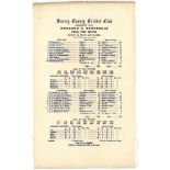 England v Australia 1926. Official silk scorecard for the 5th and final Test match played at The