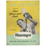 'Len Hutton's Gradidge Bats Gloves and Pads'. Original free standing Slazenger advertising card sign