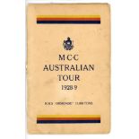 M.C.C. Tour of Australia 1928/29. Official 'Orient Line, R.M.S. Ormonde' souvenir brochure for the