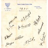 Sussex 1935. Official Sussex C.C.C. headed paper nicely and boldly signed in ink by eleven members