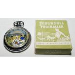 'Ingersoll Footballer' pocket watch by Ingersoll, c1952. Football match scene to face with player in