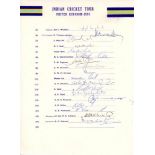 India tour of England 1974. Official autograph sheet nicely signed by all nineteen members of the