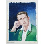 Monty Noble, Australia. Original watercolour painting of Noble, head and shoulders in Australian