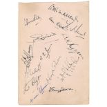 Glamorgan C.C.C. 1947. Album page signed in ink by fourteen members of the Glamorgan team.