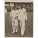 Kumar Shri Duleepsinhji and Patsy Hendren. England 1930. Original mono press photograph of