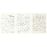 Leonard 'Len' Hutton. Yorkshire & England 1934-1955. Three page handwritten letter from Hutton to