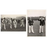 Don Bradman. The Ashes 1948. Two original mono press photographs featuring Bradman, one