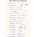 India tour of England 1982. Official autograph sheet fully signed in ink with eighteen signatures of