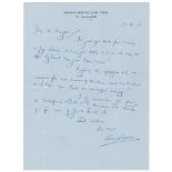 William Eric Bowes. Yorkshire & England 1929-1947. Single page handwritten letter dated 24th June